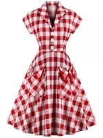 Robe Vintage Pin Up Quadrillée Rouge - Louise Vintage