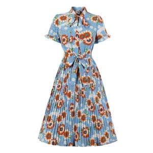 Robe Vintage Plissée Ciel - Louise Vintage