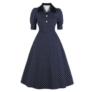 Robe Vintage Pois Marine - Louise Vintage