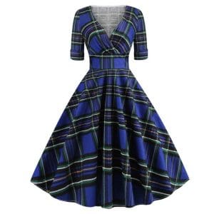 Robe Vintage Rockabilly 50s Tartan Bleu - Louise Vintage