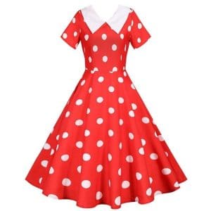 Robe Vintage Rouge à Pois Col Large - Louise Vintage