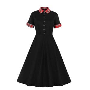 Robe Vintage Travail Noir Plaid - Louise Vintage