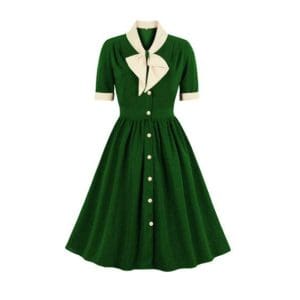 Robe Vintage Verte Col Blanc - Louise Vintage