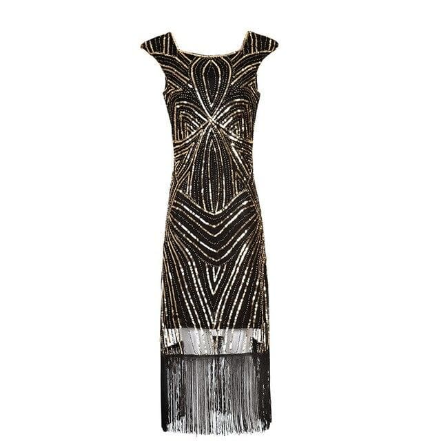 Robe Vintage Années 20 Rétro Noir Or - Louise Vintage
