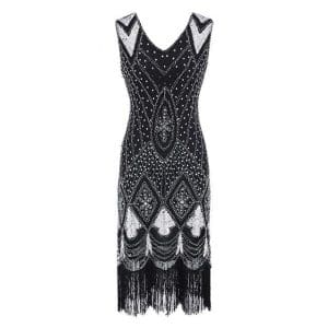 Robe Vintage Années 20 Sequins Noir Argent - Louise Vintage