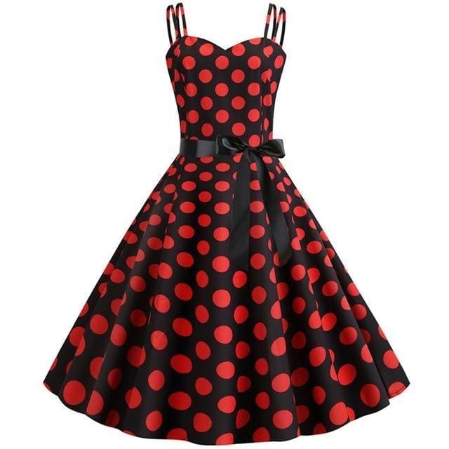 Robe Vintage Rockabilly Noir Pois Rouges - Louise Vintage