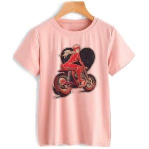 T Shirt Rétro Femme Moto Rose - Louise Vintage